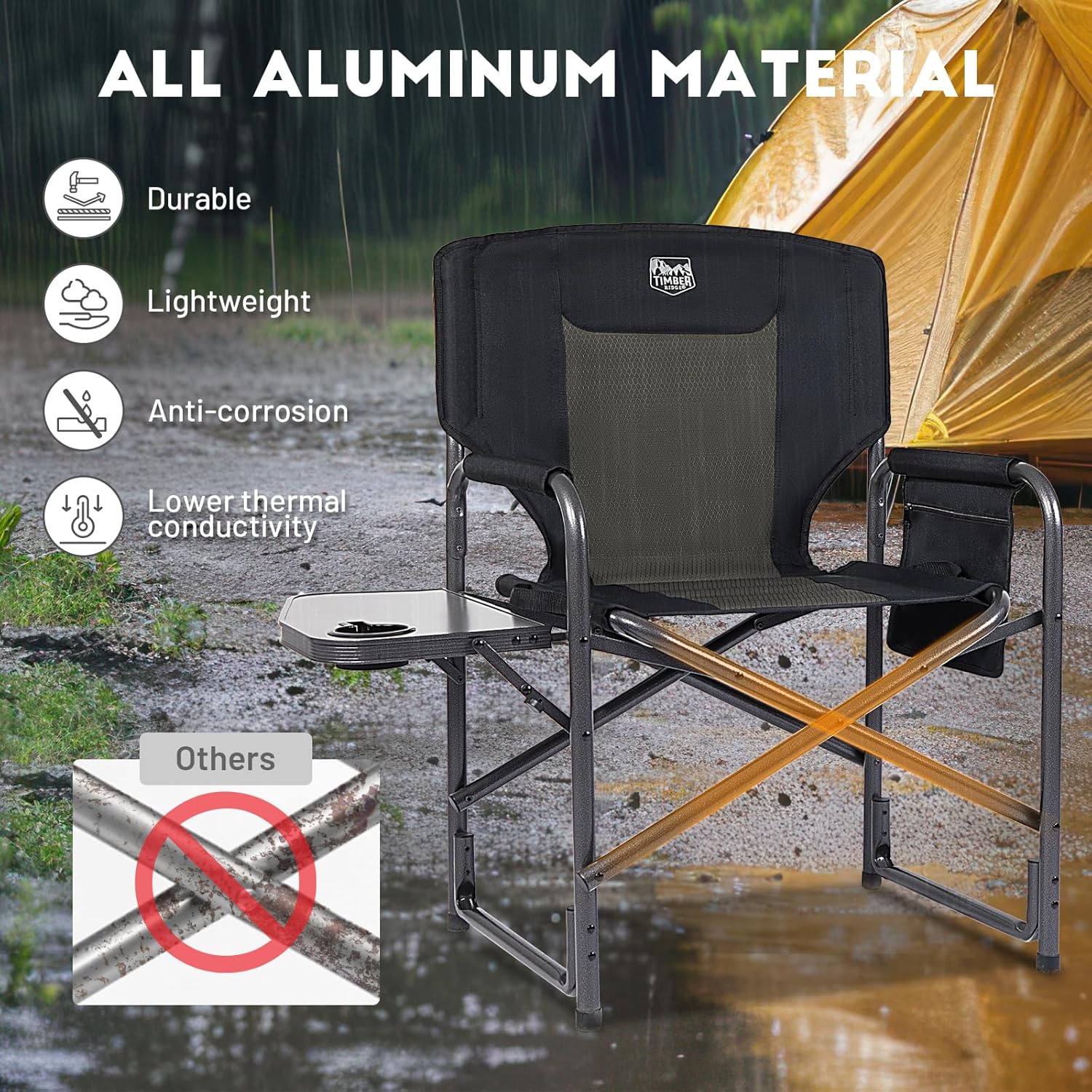 Thumbnail 4 de Timber Ridge Aluminum Oversized Camping Chair with Side Table & Detachable Pocket (Black)