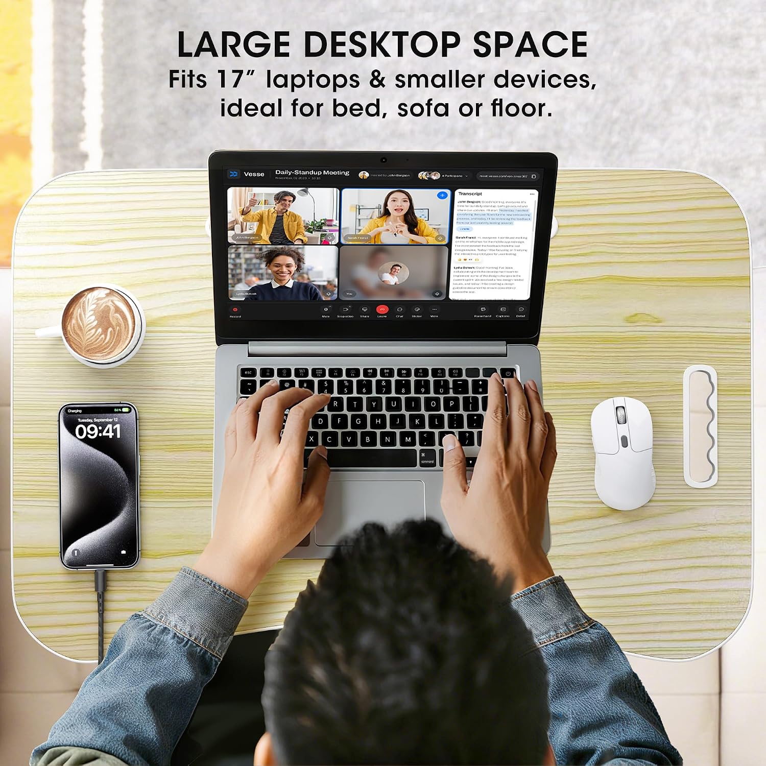 Thumbnail 4 de Frpufi 23.6-Inch Wood Folding Lap Desk with Cup Holder and Device Slot