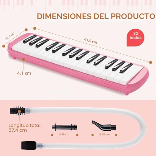 Detalle de CAHAYA Melódica Piano de Viento CY0050-3 Rosa con 32 Teclas