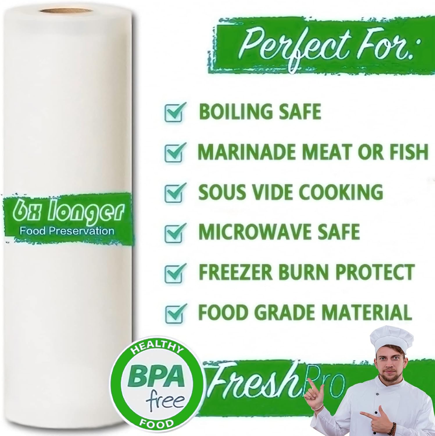 Detalle de Kitboodle Reusable Vacuum Sealer Rolls, 8" and 11", BPA-Free, Embossed