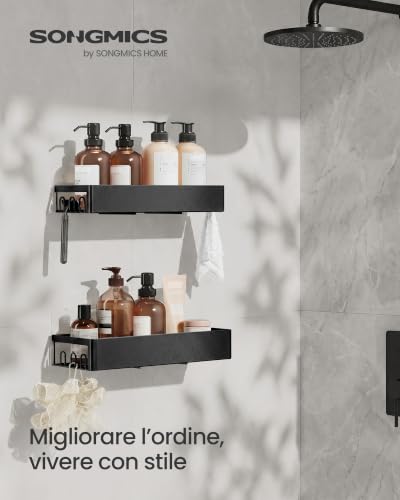 Detalle de SONGMICS mensole doccia senza foratura, set da 2 in acciaio antiruggine nero