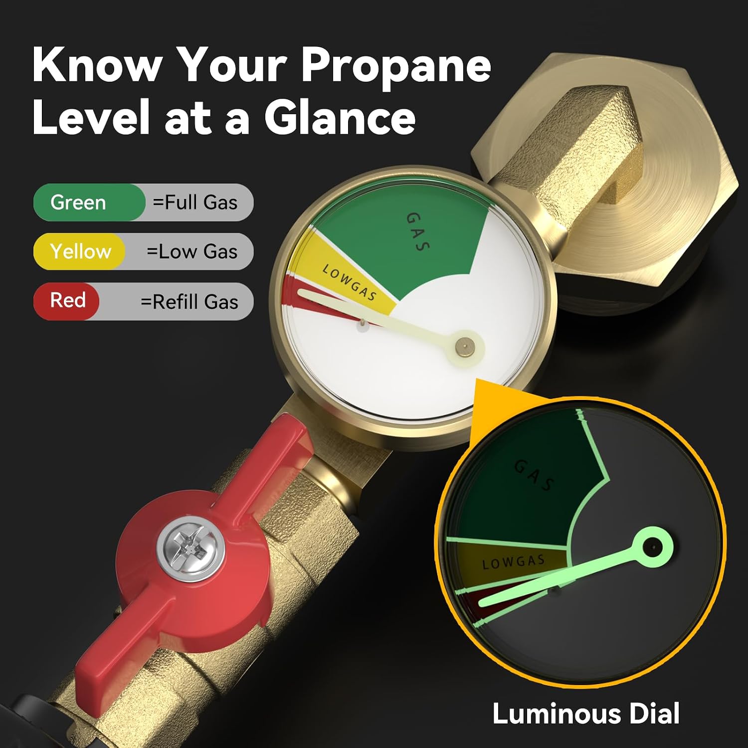 Detalle de Rushare Upgraded Propane Refill Adapter for 1 lb Tanks (90-Degree Elbow) with Valve and Gauge