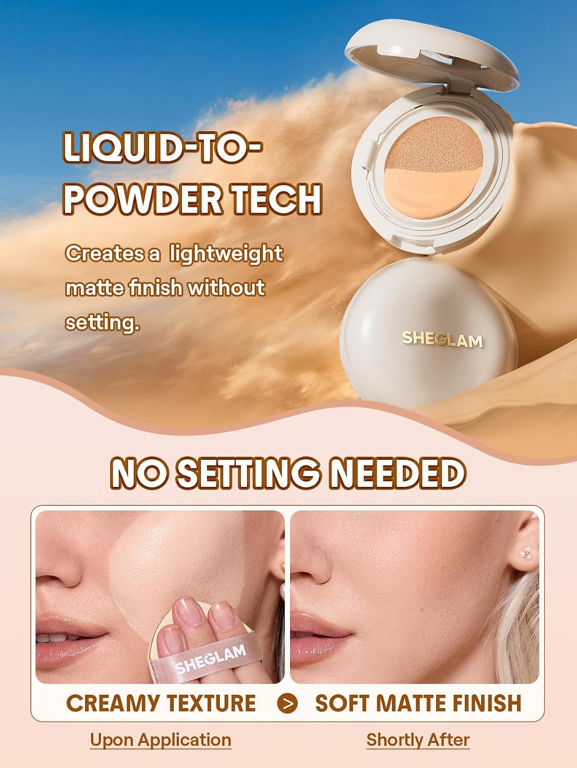 Detalle de SHEGLAM Lock Go Cushion Foundation Matt Langhaltend Wasserfest – Nude (Make-up)