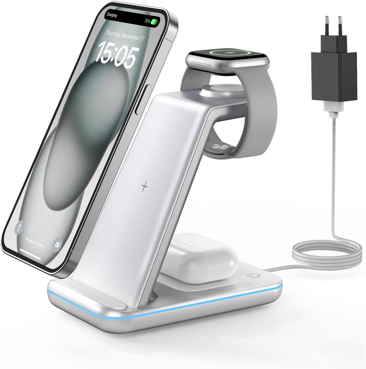Thumbnail 6 de GEEKERA 3-in-1 Wireless Charger – Induktive Ladestation für iPhone, Apple Watch und AirPods (Weiß)