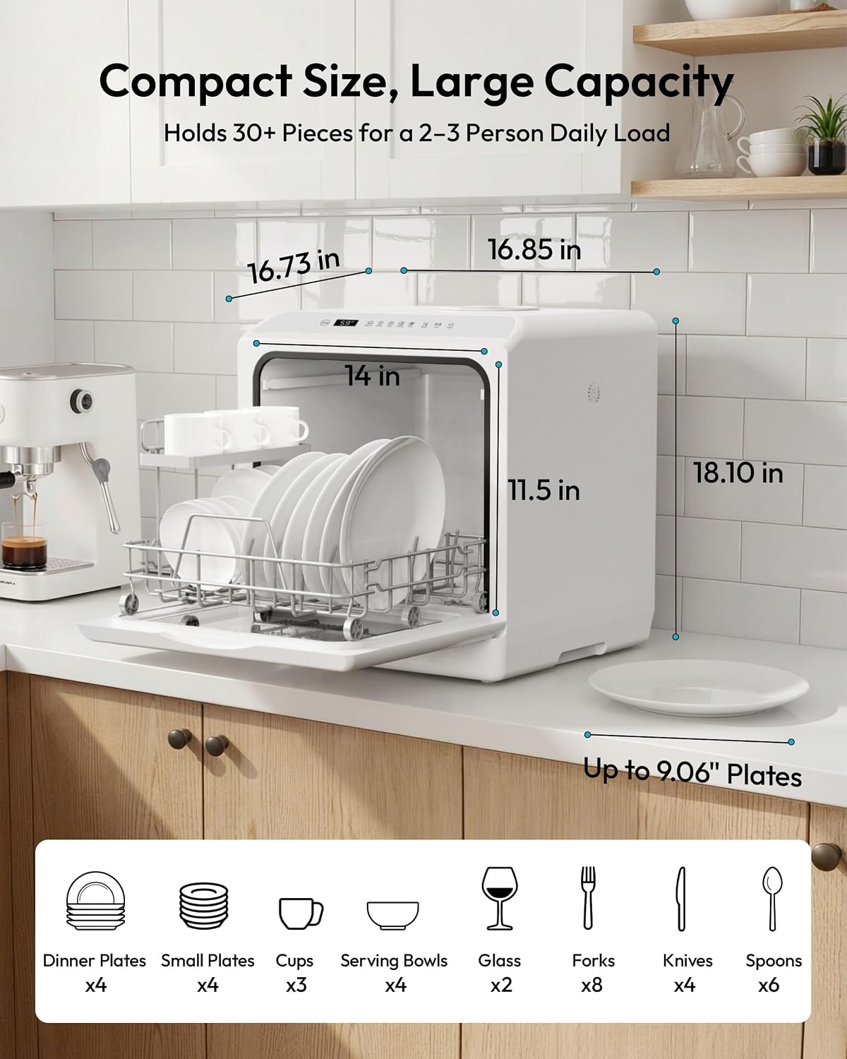 Thumbnail 2 de EUHOMY Countertop Dishwasher, 6 Programs, Dual Spray Arms, 5L Tank