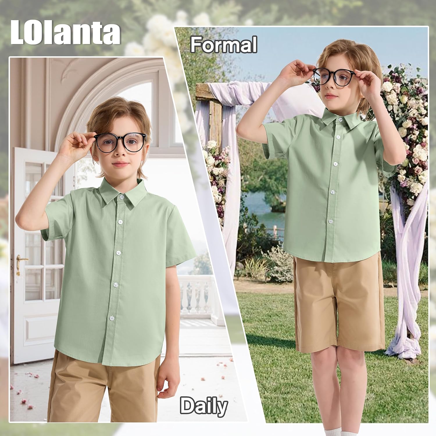 Detalle 2 de LOLANTA Boys’ Short-Sleeve Dress Shirt, Cotton Button-Down, Ages 2–13