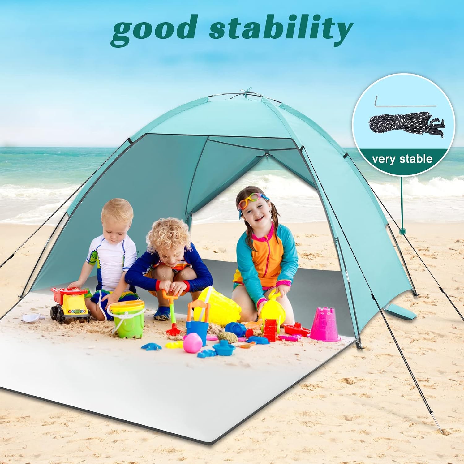 Thumbnail 4 de Beach Tent 3-4 Person Portable UV Shielding Beach Camping Tent with Extended Porch