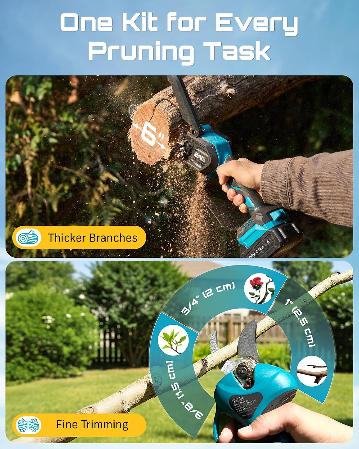 Detalle de SEESII Gardening Tool Combo with 6-Inch Chainsaw