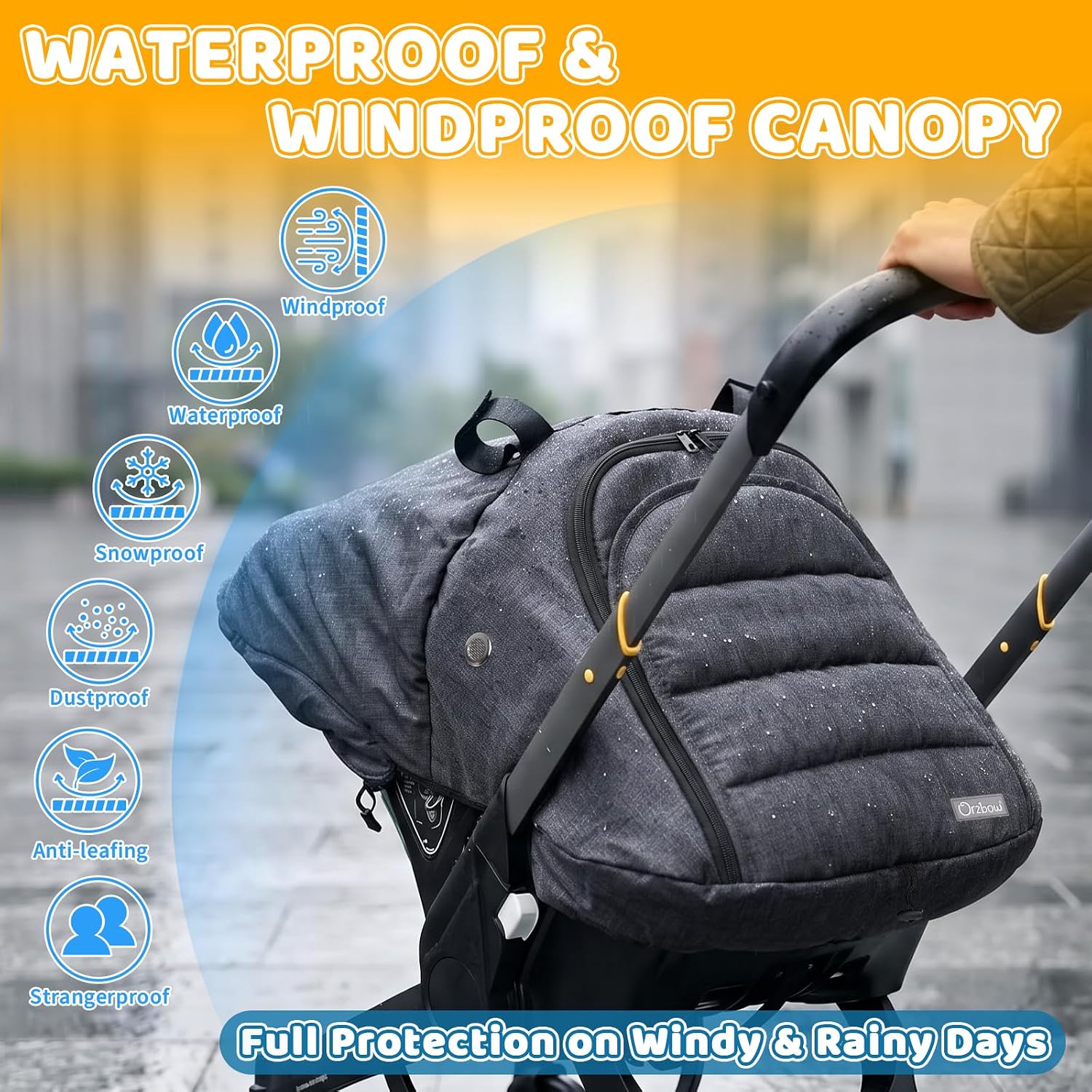 Detalle 2 de Orzbow Winter Car Seat Cover, Waterproof Baby Canopy with Zipper Access, Dark Gray