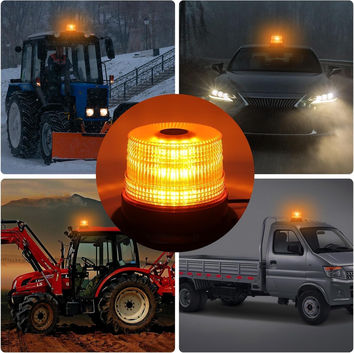 Detalle de Justech 12/24V 40W Amber LED Flashing Beacon with Magnetic Base, 7 Flash Modes (IP65)