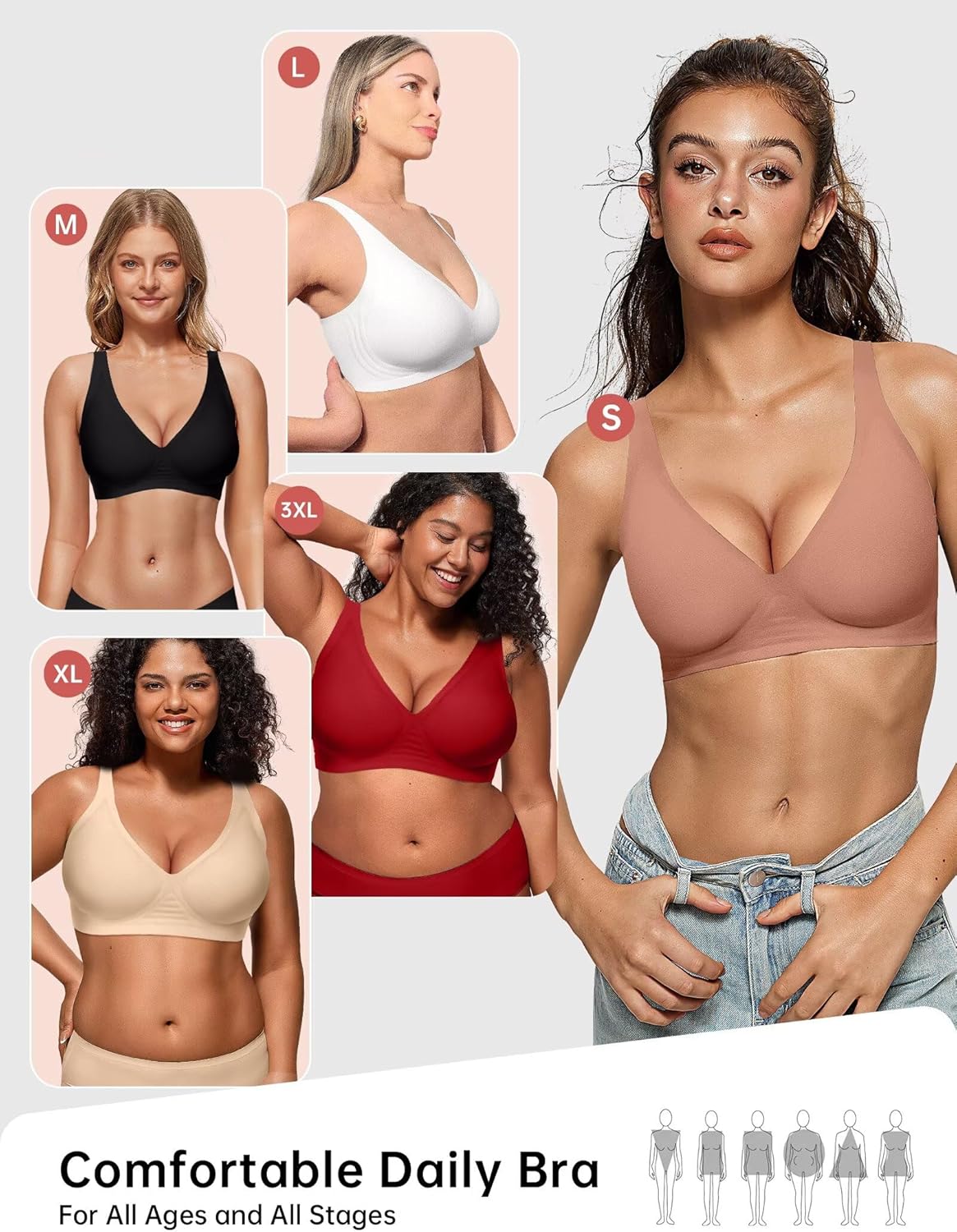Thumbnail 4 de Vertvie Jelly Wireless Push Up Plunge Seamless T-Shirt Bra (No Underwire)