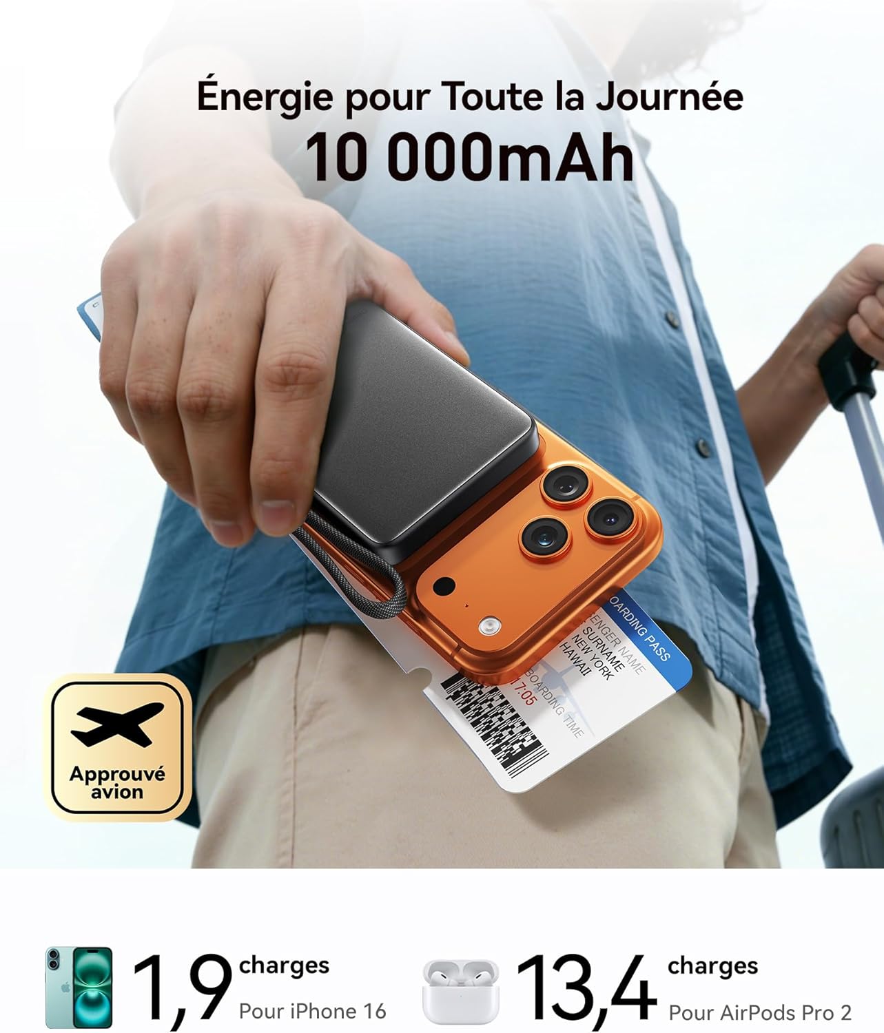 Detalle 2 de INIU Ultra-fine Power Bank 10000mAh pour MagSafe – 45W, Qi2 ETL, avec câble USB-C et Support magnétique