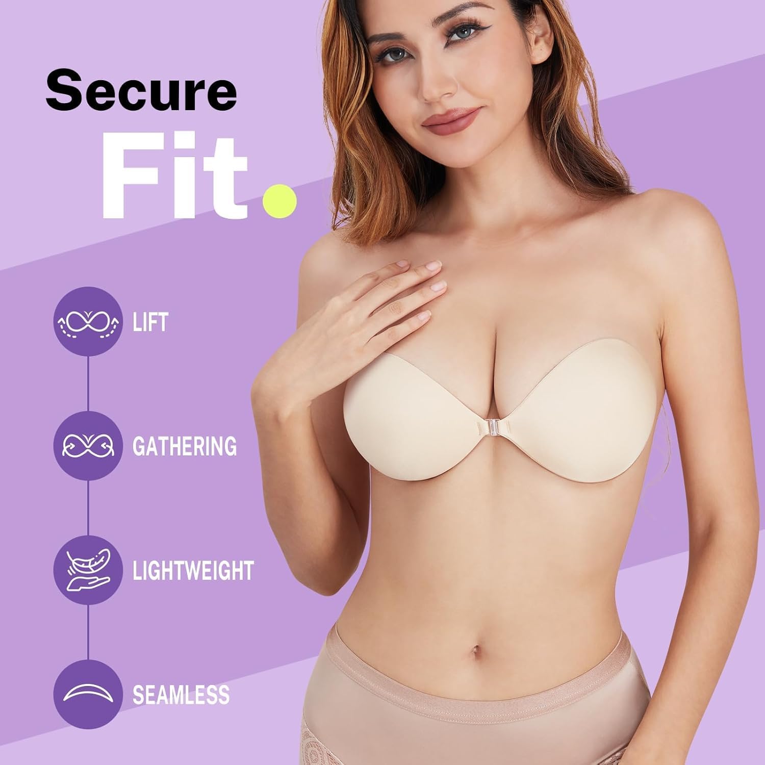 Thumbnail 2 de Invisible Strapless Sticky Bra Push Up for Women (C Cup, Light Beige)