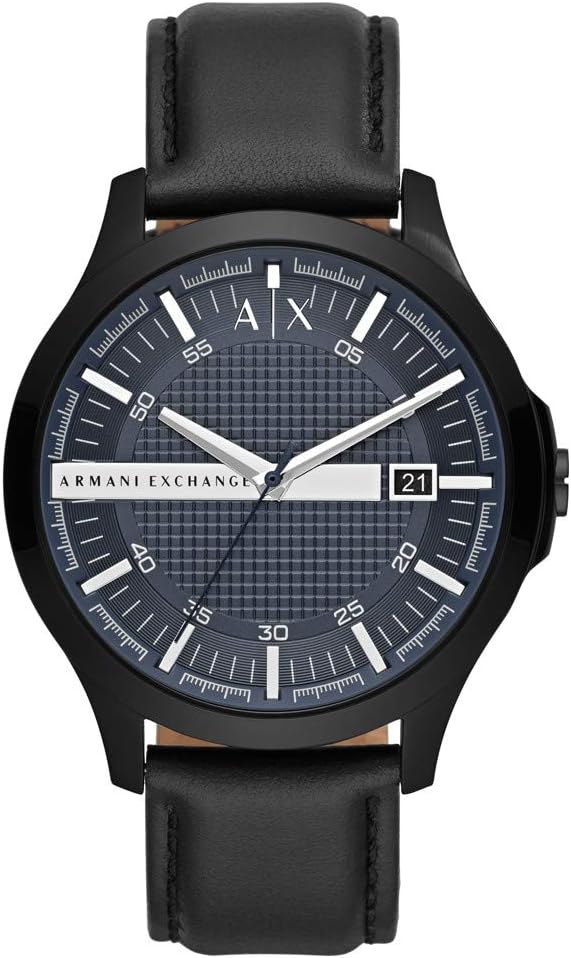 Detalle 1 de Armani Exchange Herrenuhr – 46 mm Gehäuse, blaues Zifferblatt, braunes Lederband