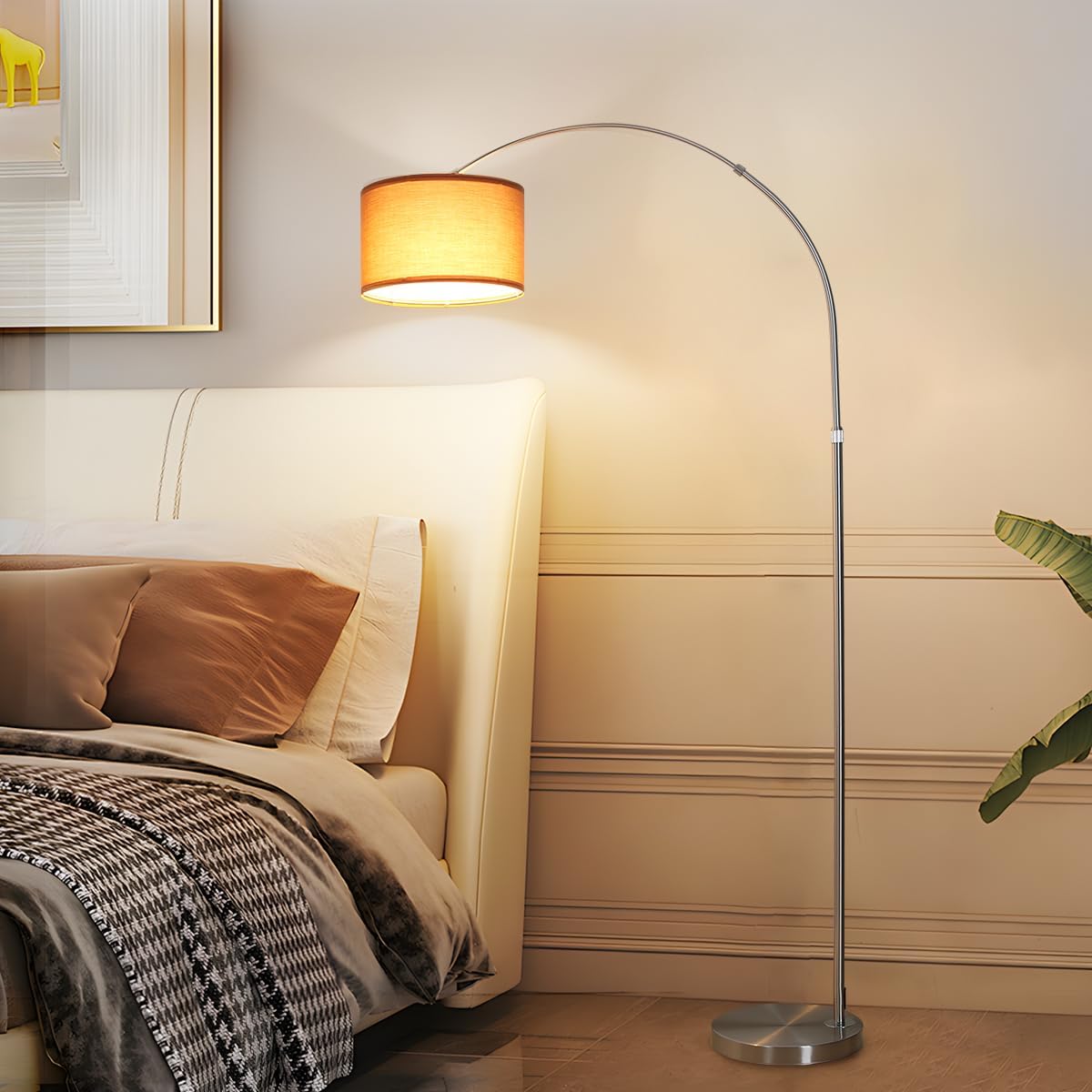 Detalle 2 de ANTENLICHT LUNA Bogenlampe Vintage – Bogen-Stehlampe mit Leinen-Schirm, Fußschalter & E27 (3000K)