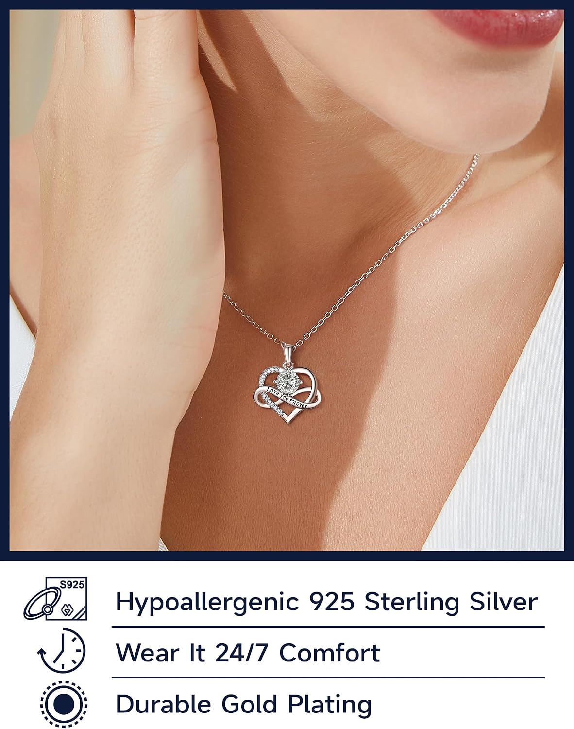 Thumbnail 2 de MomentWish Unendlichkeitszeichen Kette mit Moissanit (1 Karat) – Silber 925 Infinity Schmuck mit Herz