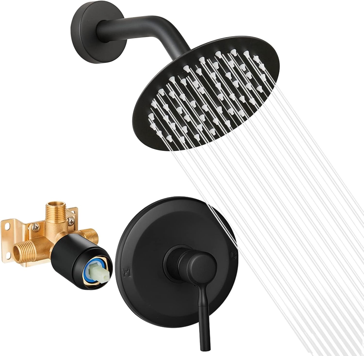 Detalle de APROMOOM 77B707R Shower Faucet Set, Matte Black, 6-Inch Rain Head
