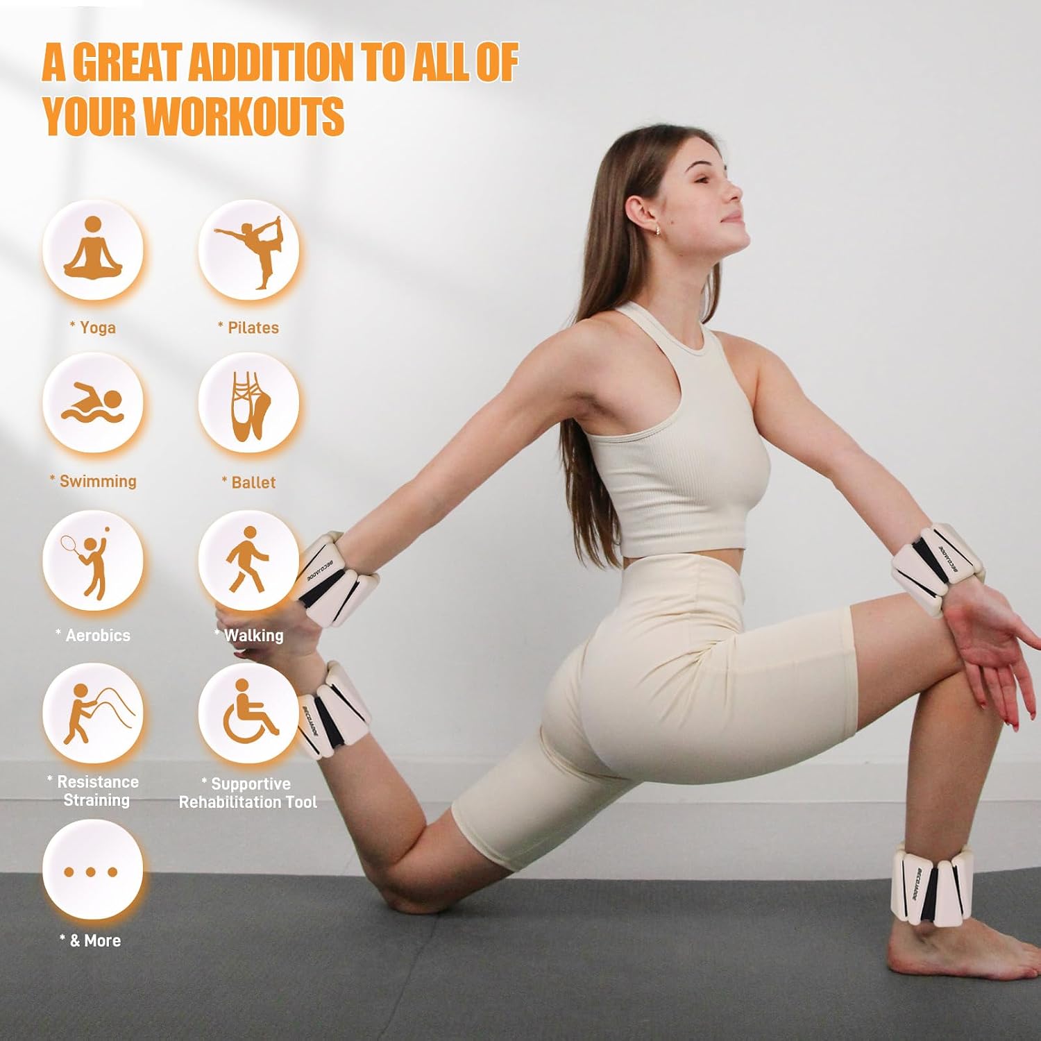 Thumbnail 6 de BECOJADDE 6 lb Ankle and Wrist Weights, Adjustable Beige Pair