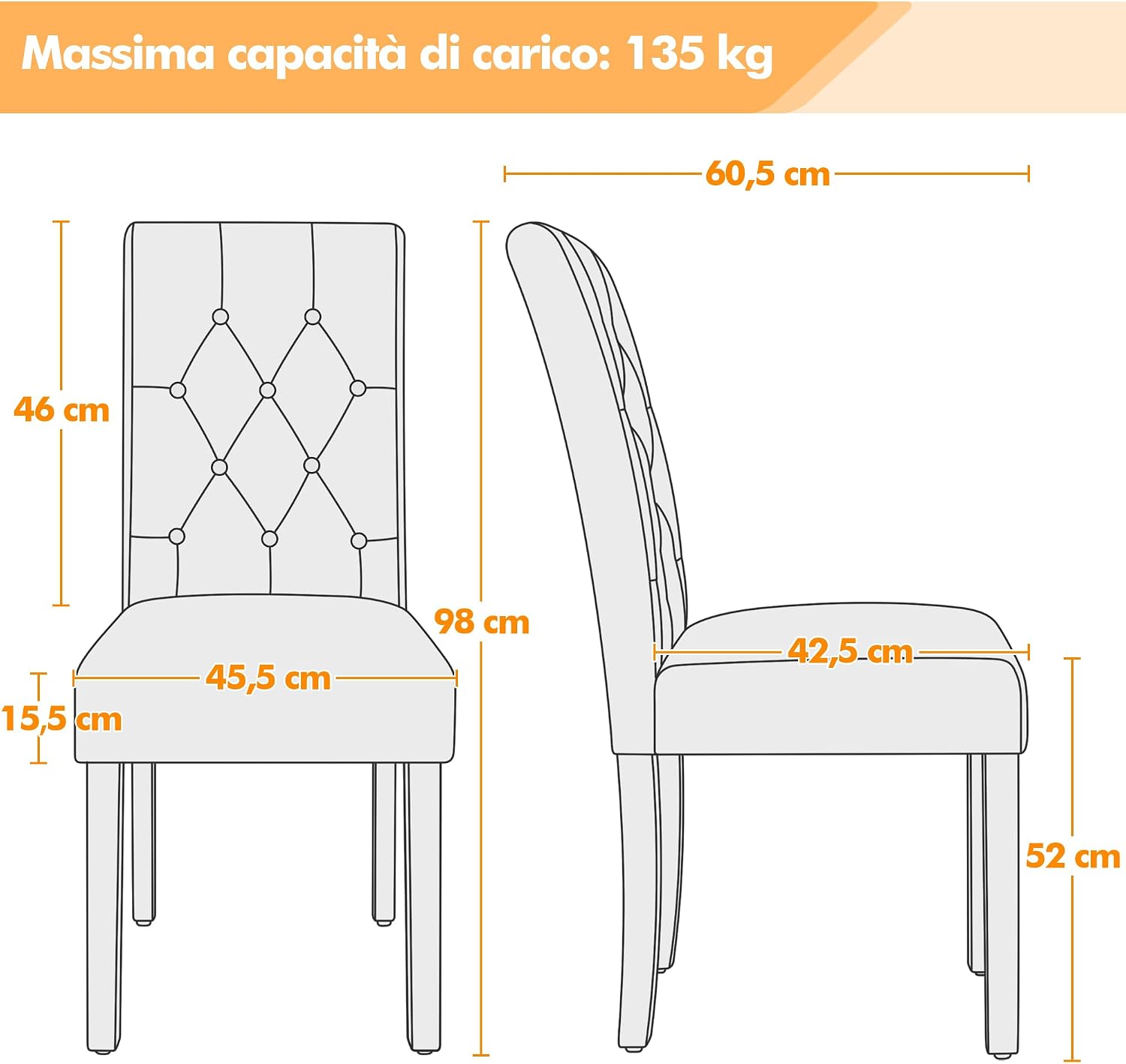 Thumbnail 2 de Yaheetech Set 6 Sedie da Pranzo Moderne in Ecopelle Imbottite con Schienale Alto e Gambe in Legno Massello – Marrone