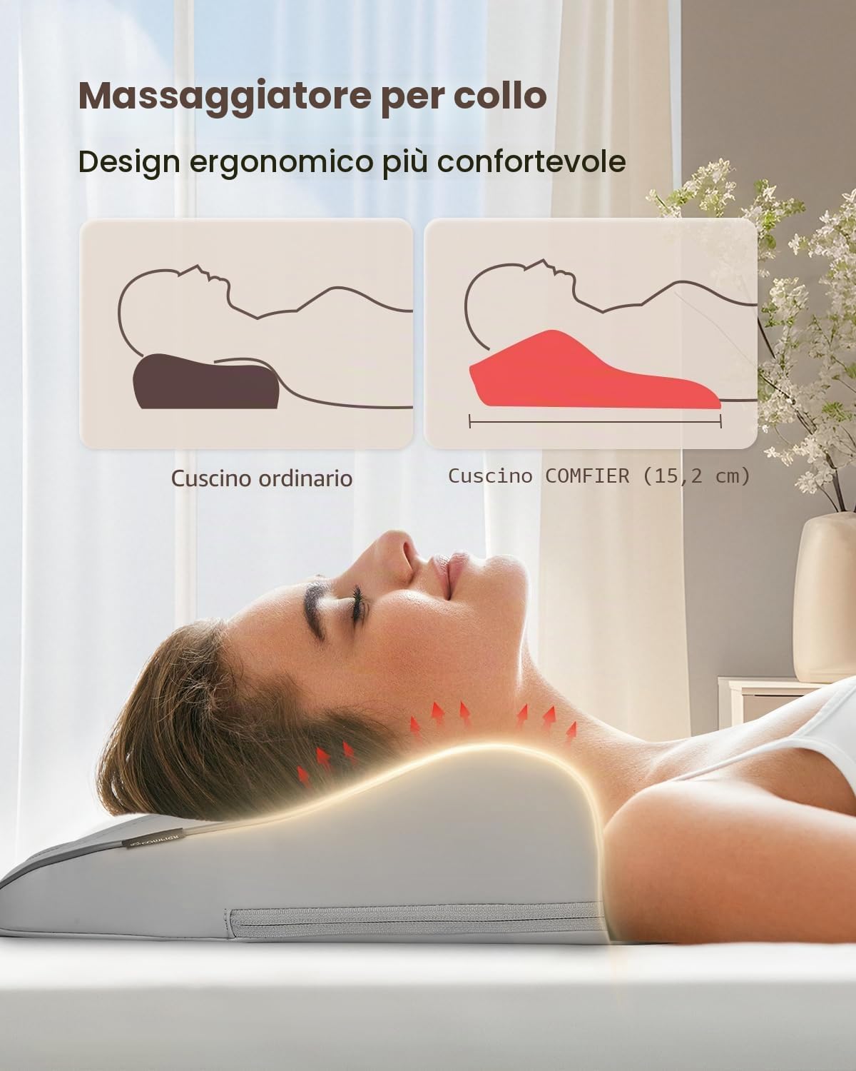 Detalle de COMFIER Shiatsu Massaggiatore cervicale con calore e vibrazione – Massaggiatore 3D per schiena Grigio