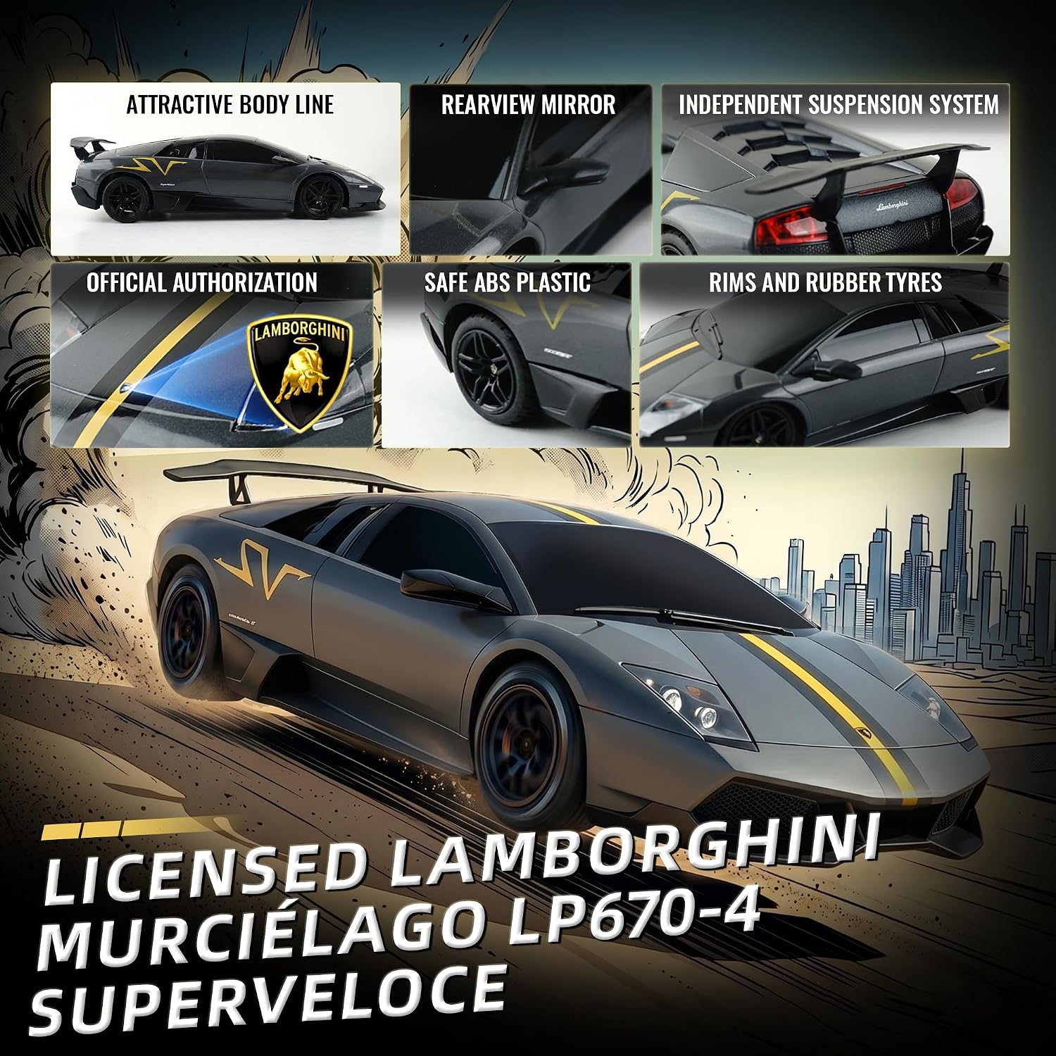 Detalle de BEZGAR 39001 Lamborghini Murcielago LP670-4 Superveloce RC Car, 1:24