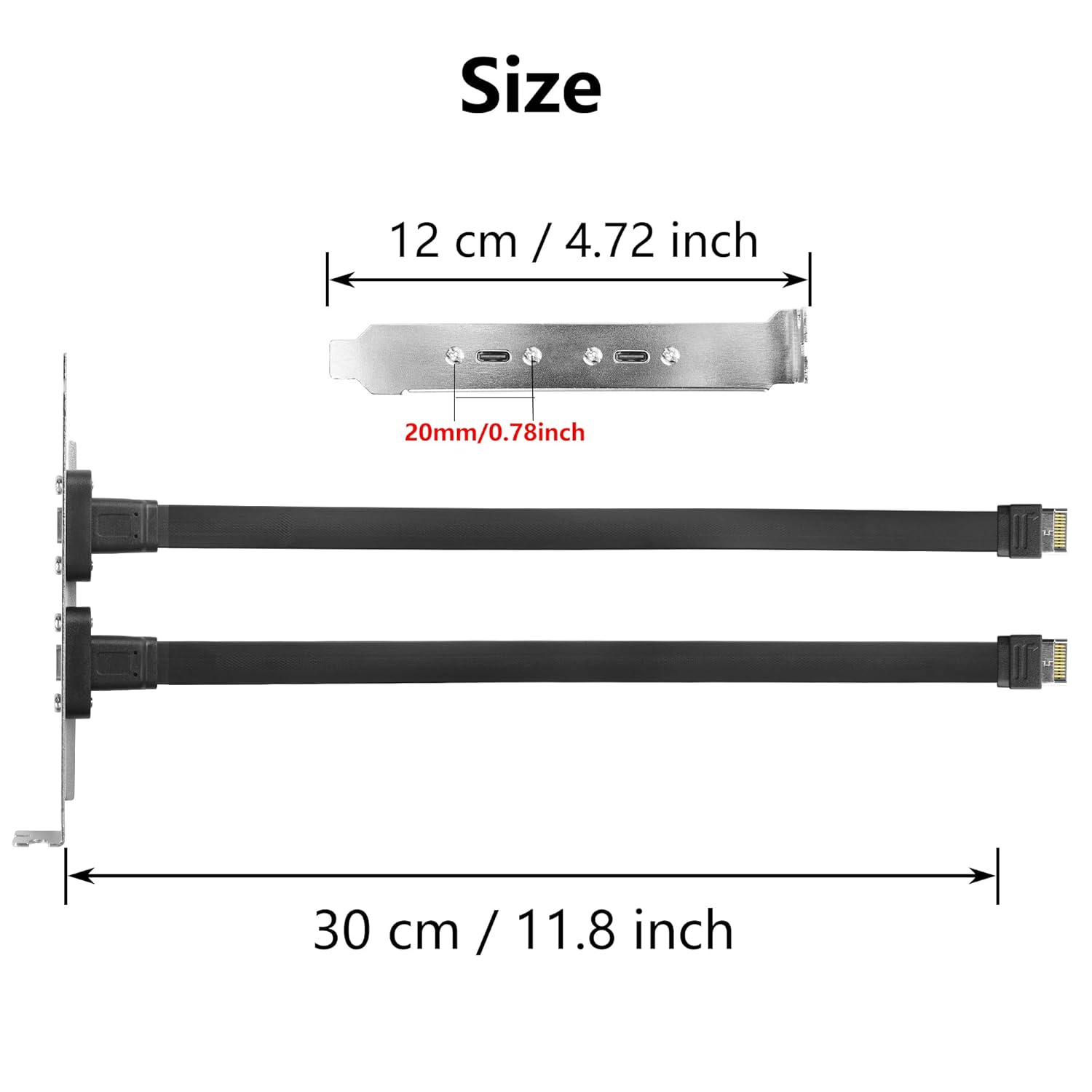 Thumbnail 5 de SinLoon USB 3.1 Front Panel Type-C Extension Cable (20Pin Type‑E) with Full Height Bracket – 30cm, 2-Port
