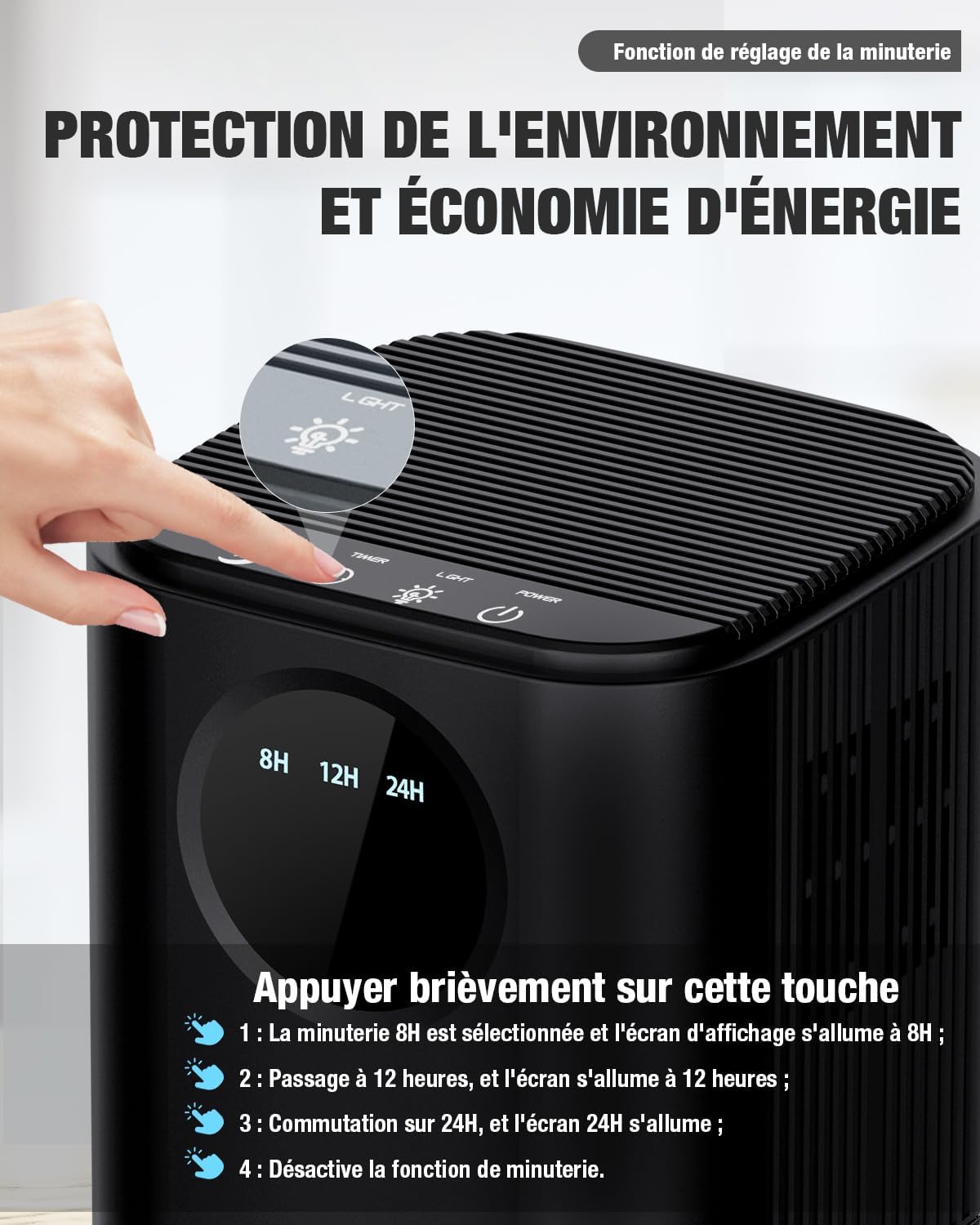 Detalle 2 de Homtronics HTNDEKDM02B-N3 luchtontvochtiger, 1,7 l, zwart met 7-kleurenlicht