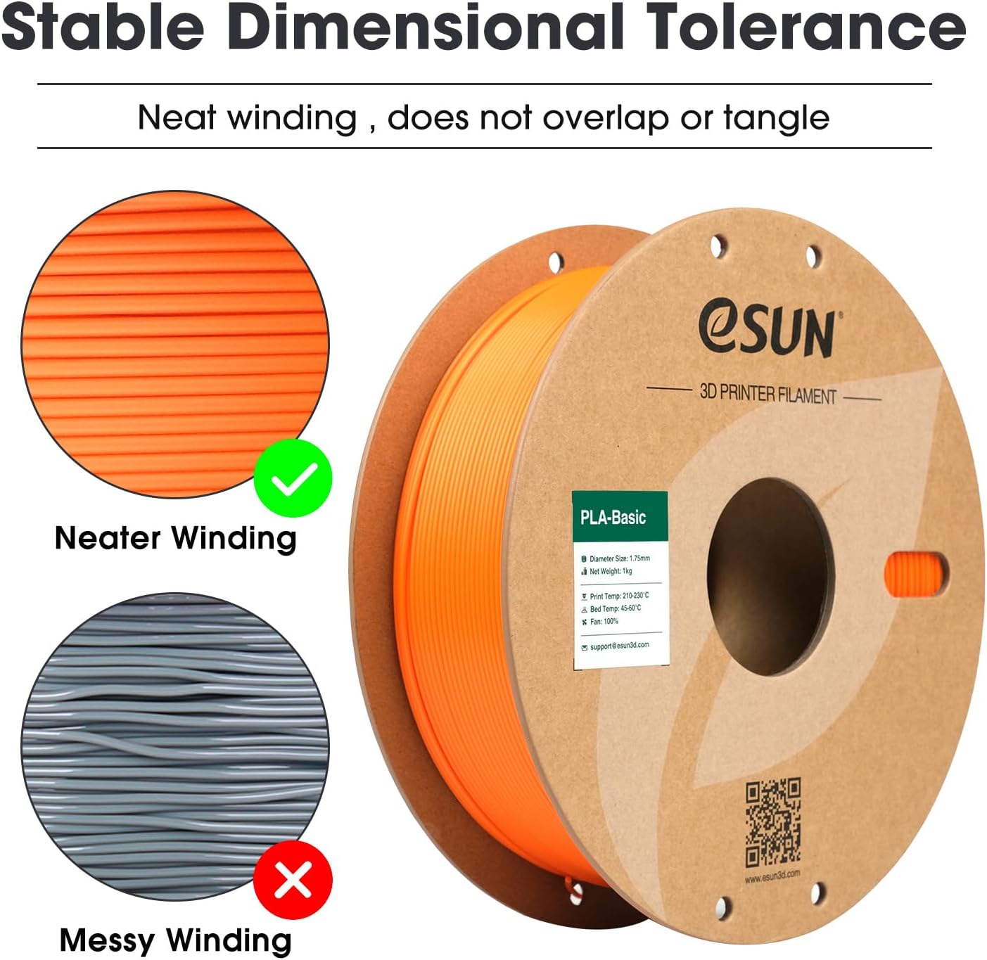 Detalle de eSUN PLA Basic 1,75 mm – Orange, 1 kg Spule, Maßgenauigkeit ±0,03 mm, Schnell-Druck PLA Filament