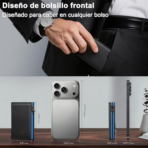 Detalle de TENBST Cartera Tarjetero con Bloqueo RFID, delgada y con cierre magnético