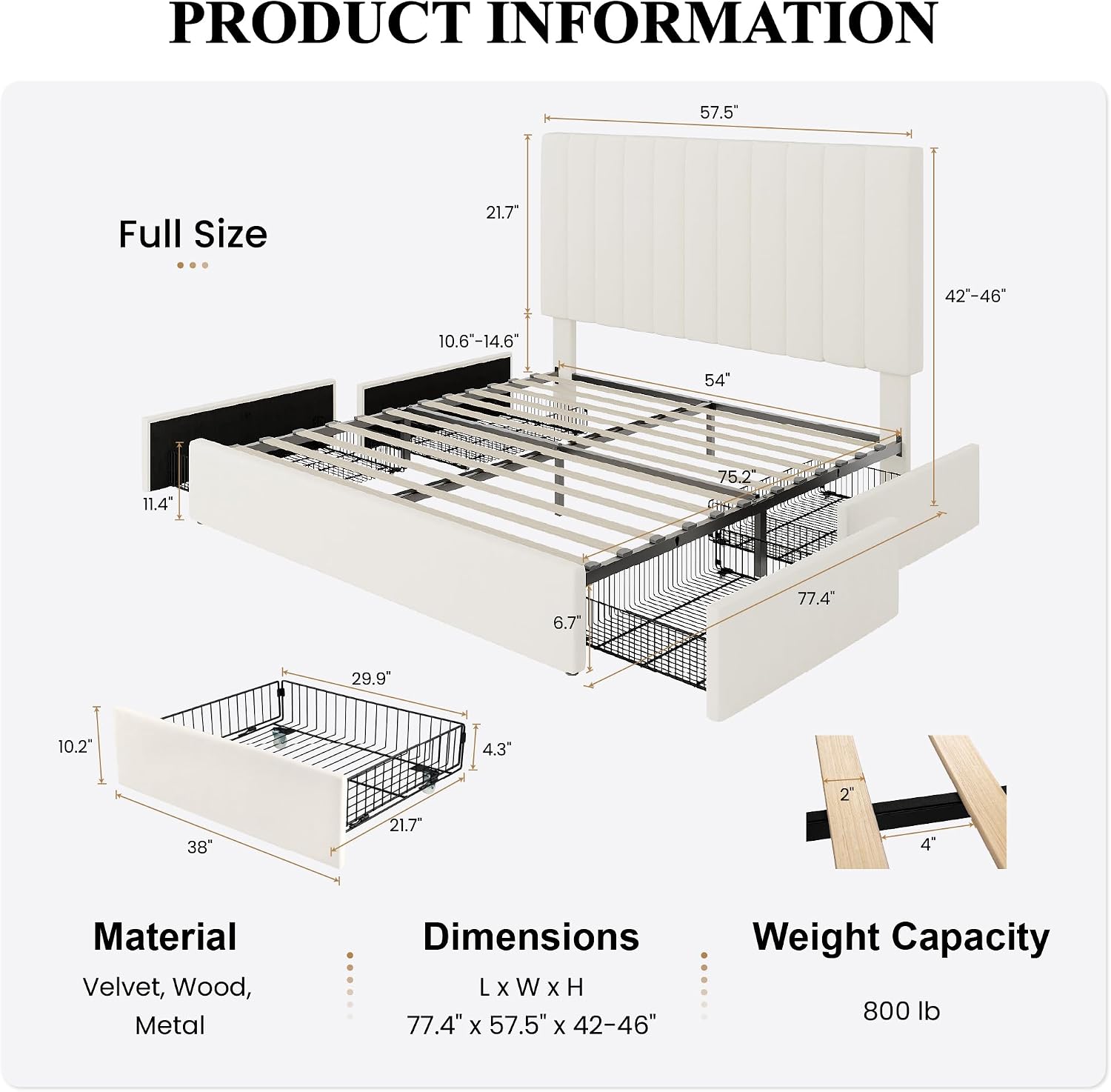 Detalle 2 de SHA CERLIN Platform Bed Frame, Full Size