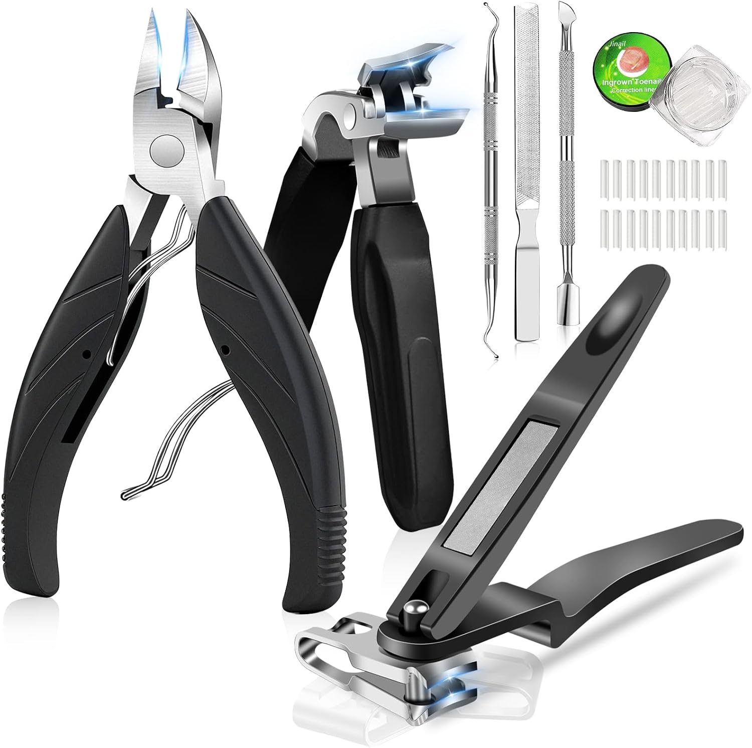DUAIU 7-piece toenail clippers set for thick and ingrown nails with 360° rotating head