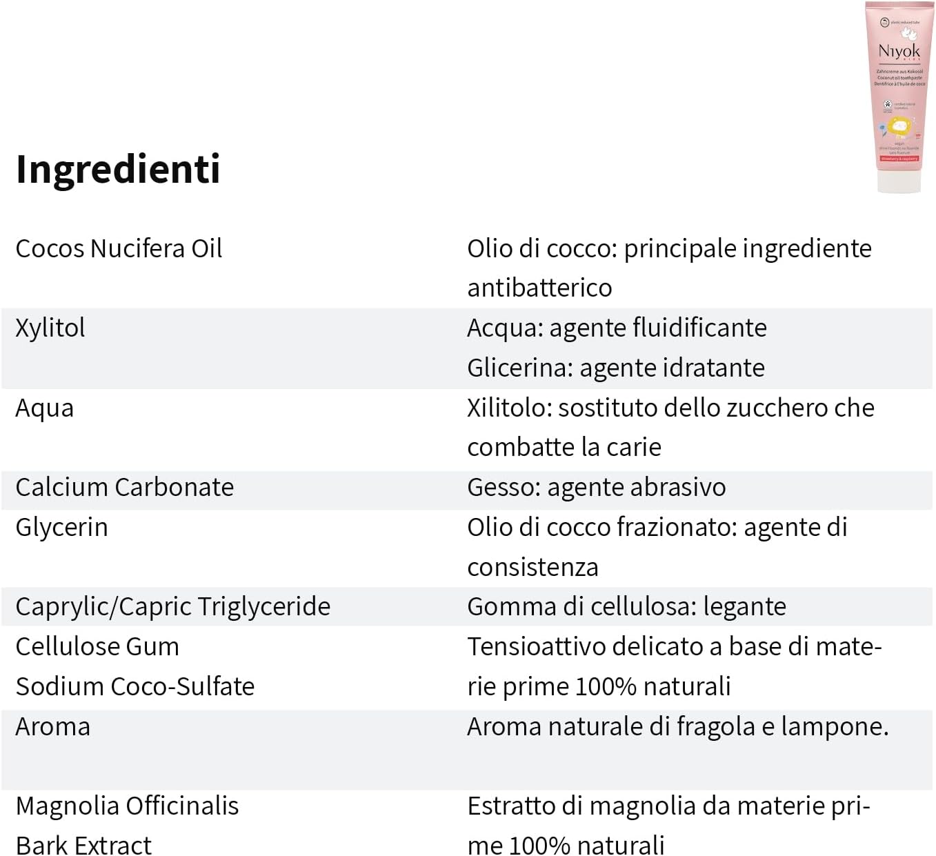 Detalle de Niyok Dentifricio al Bio Olio di Cocco Mix di Sapori – 3 x 75 ml, Senza Fluoro, Vegan