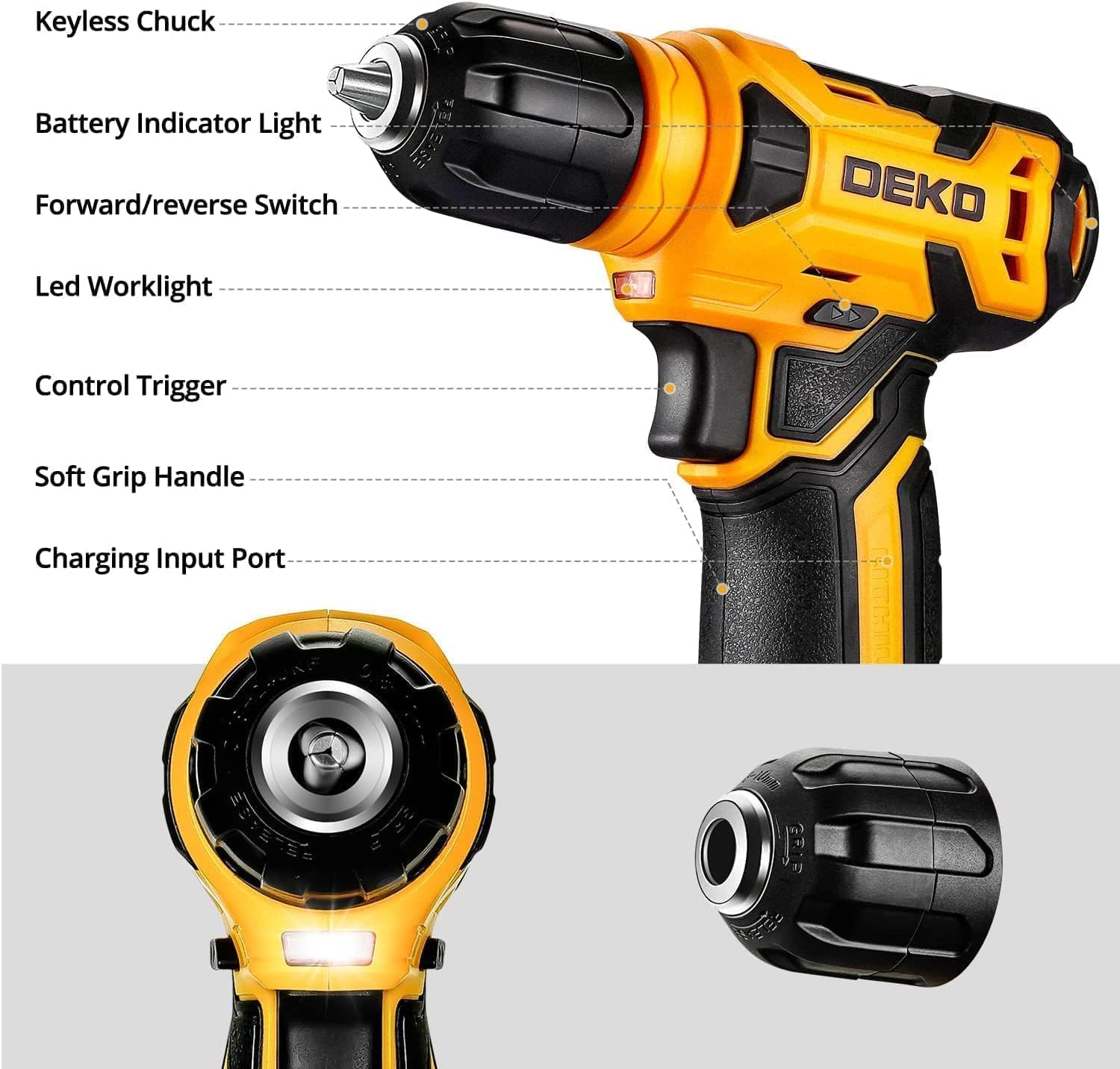 Thumbnail 2 de DEKO 8V Cordless Drill Set with 126-Piece Tool Kit (Yellow)