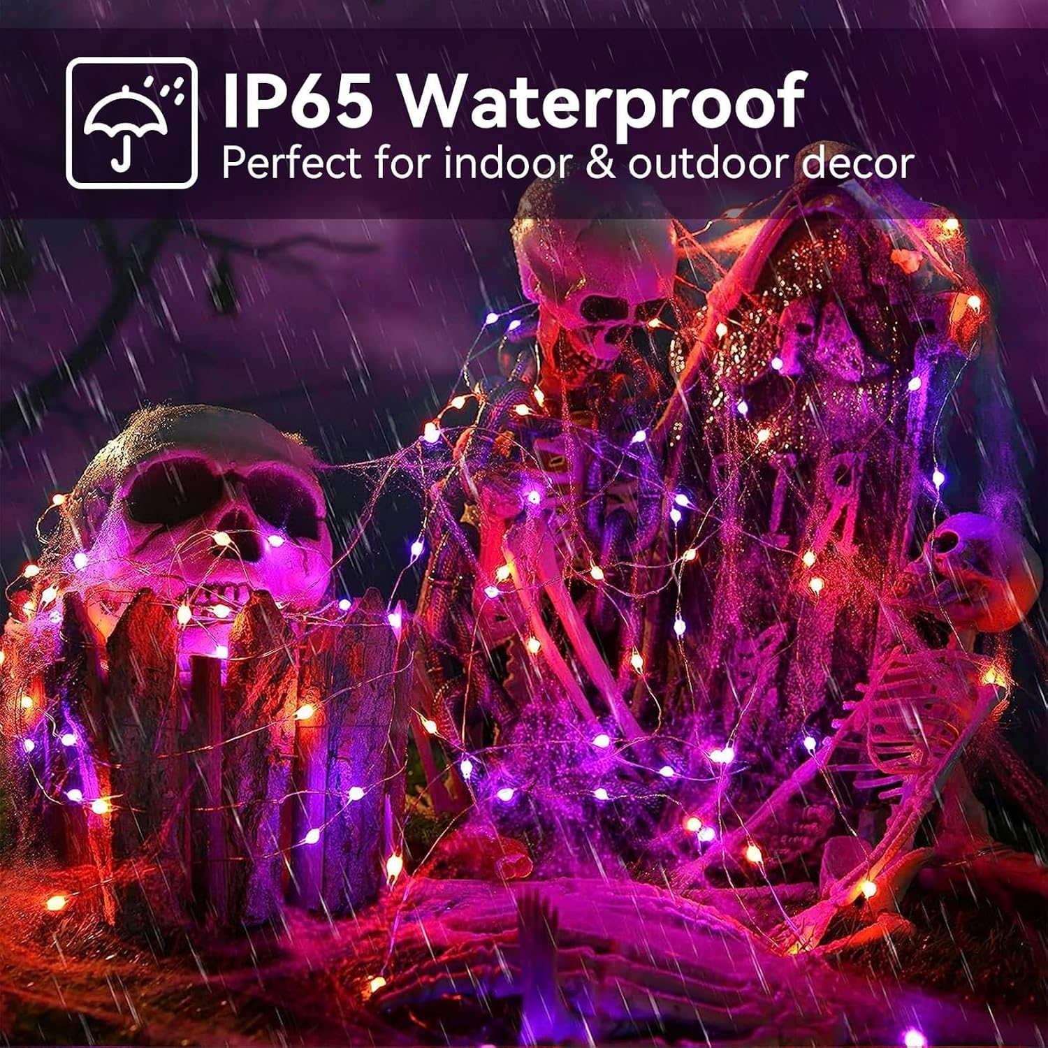 Thumbnail 3 de AcaJoe JT000130GYCA Halloween String Lights, 2 x 100 Orange & Purple LEDs