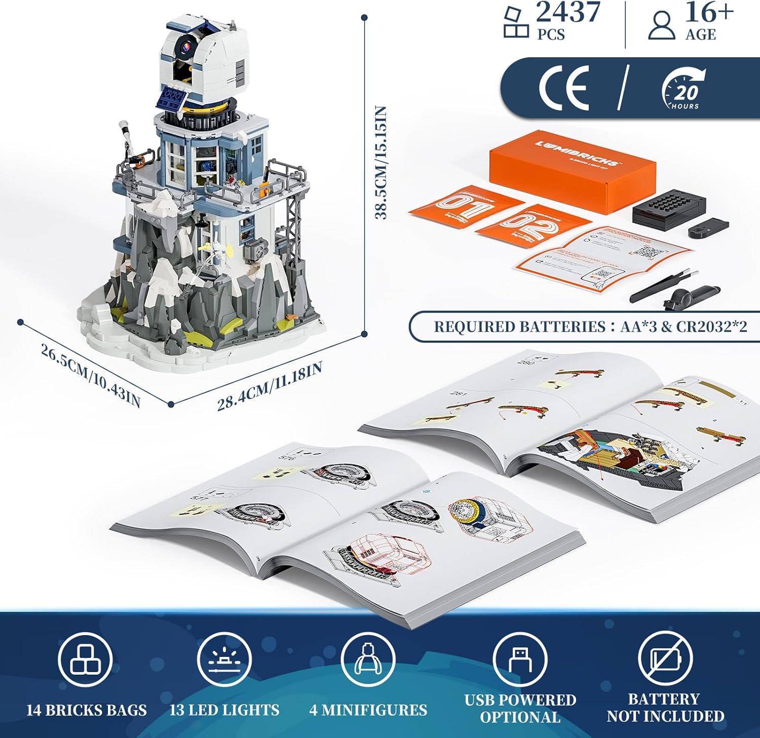 Thumbnail 5 de Lumibricks Alpine Sternwarte Modellbausatz mit Licht (L9091) – Sternenhimmel-Projektor, 2 Figuren und drehbare Sternwarte