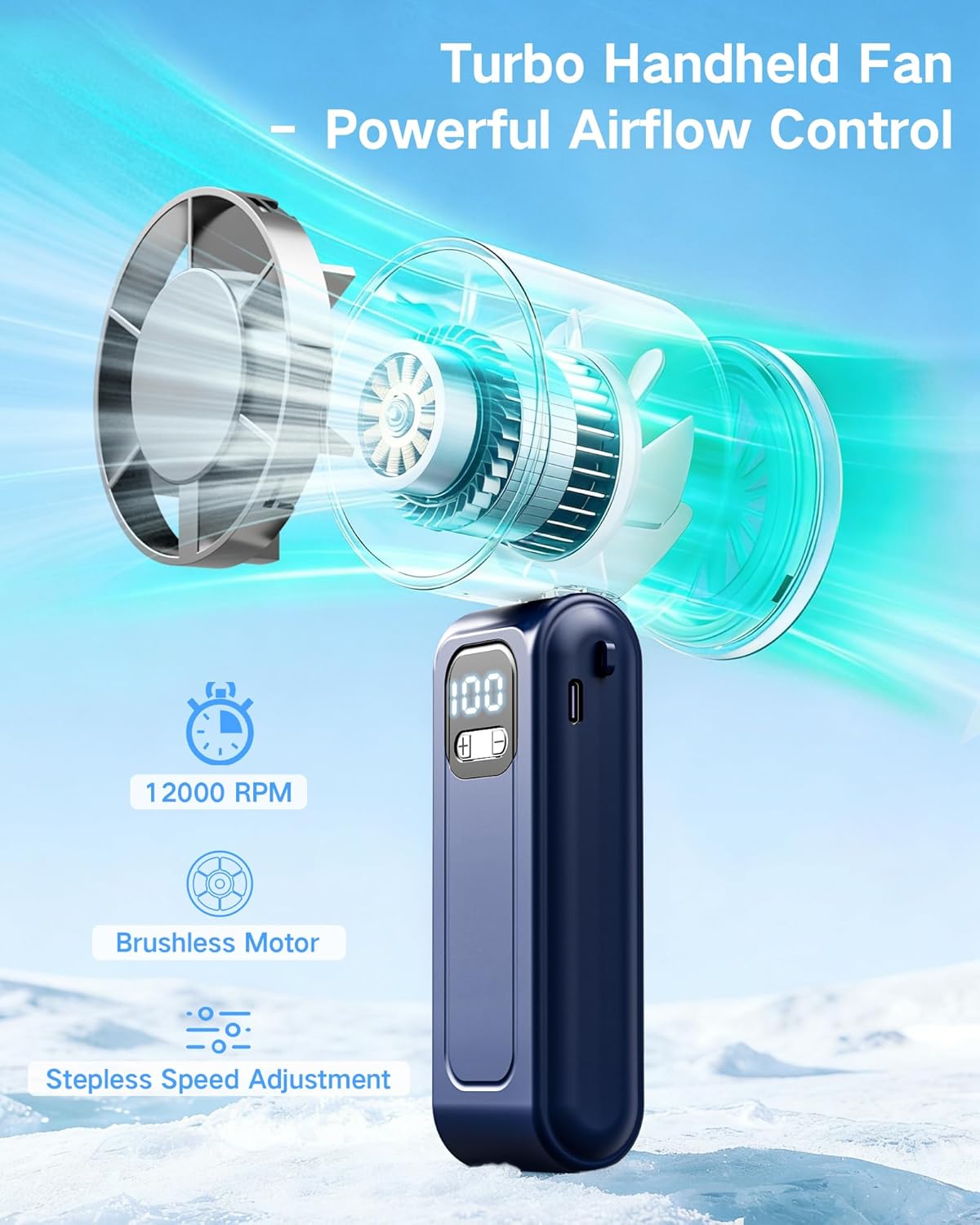 Thumbnail 5 de Portable Handheld Fan with High-Speed Turbo Airflow and 5000mAh Battery