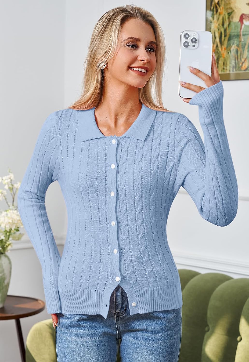 Detalle 2 de YUNDAI Womens Cable Knit Cardigan UK 8–18