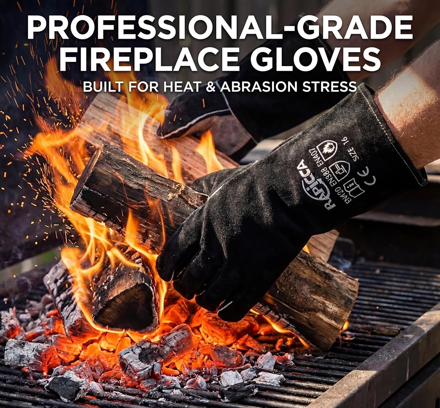Thumbnail 2 de RAPICCA Welding Gloves Fire Heat Resistant: Black, 14in
