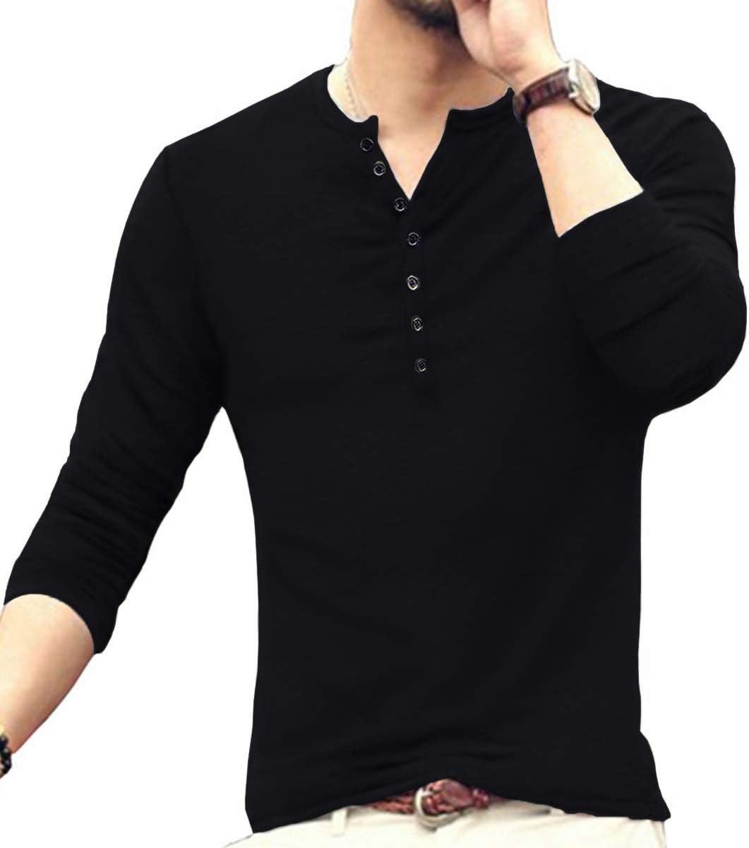 Thumbnail 4 de KUYIGO Herren Henley T-Shirt Slim Fit aus Baumwolle mit Knopfleiste