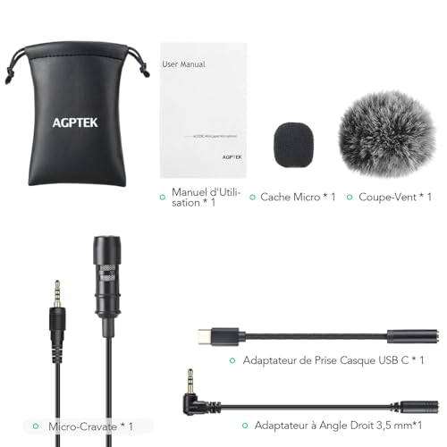 Detalle de AGPTEK Microphone PC 3.5mm Jack avec Clip et Fourrure Pare-Brise – kit polyvalent