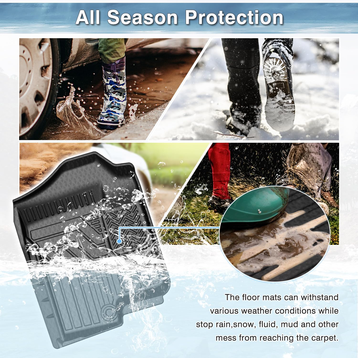 Thumbnail 5 de Mixsuper Custom Fit All Weather Floor Liners Set for 2007-2014 Cadillac Escalade / Tahoe / Yukon (Black) — 1st & 2nd Row