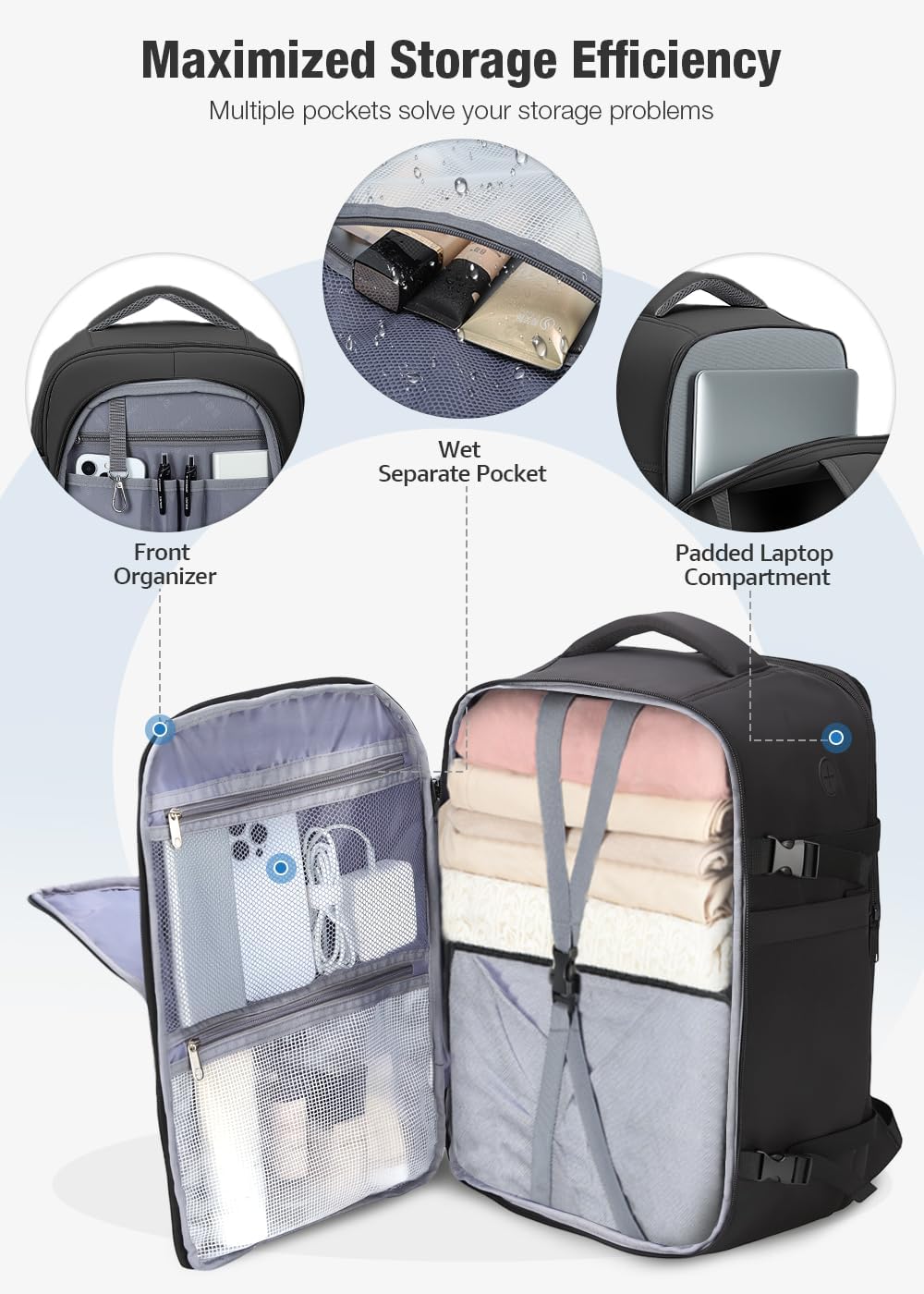 Detalle de Lekespring Rucksack Handgepäck 40x20x25 cm – kompakter Begleiter für Kurzreisen
