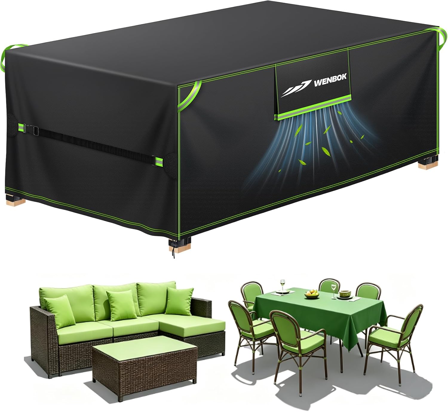 Detalle de QCCQ Copertura per Mobili da Giardino Impermeabile 200x100x75 cm, Nero