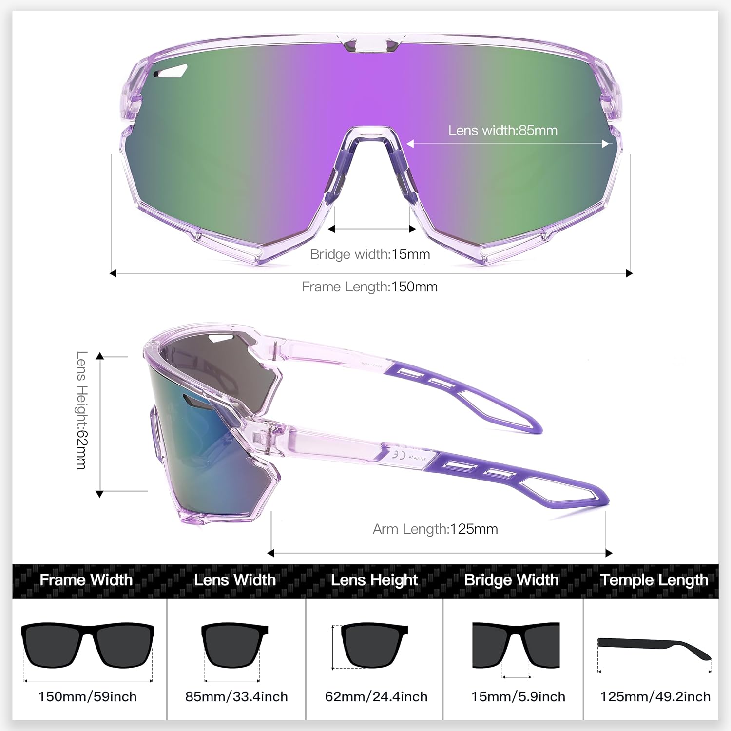 Detalle de SINSPORT Occhiali sportivi da uomo/donna: UV400, leggerezza e comfort per ciclismo, corsa, golf e oltre