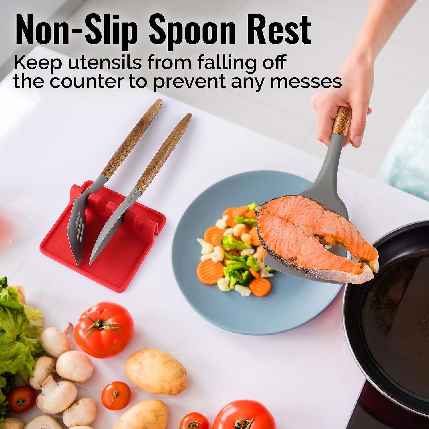 Detalle de Zulay Kitchen Silicone Spoon Rest, Red