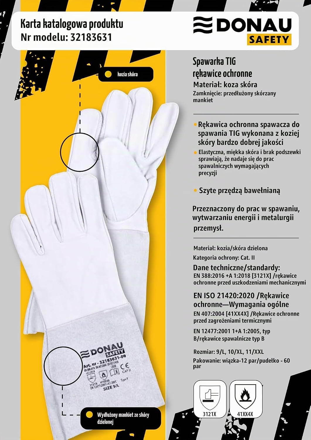 Detalle 1 de DONAU SAFETY 32183631-10 – rękawice TIG ze skóry koziej, rozmiar 10