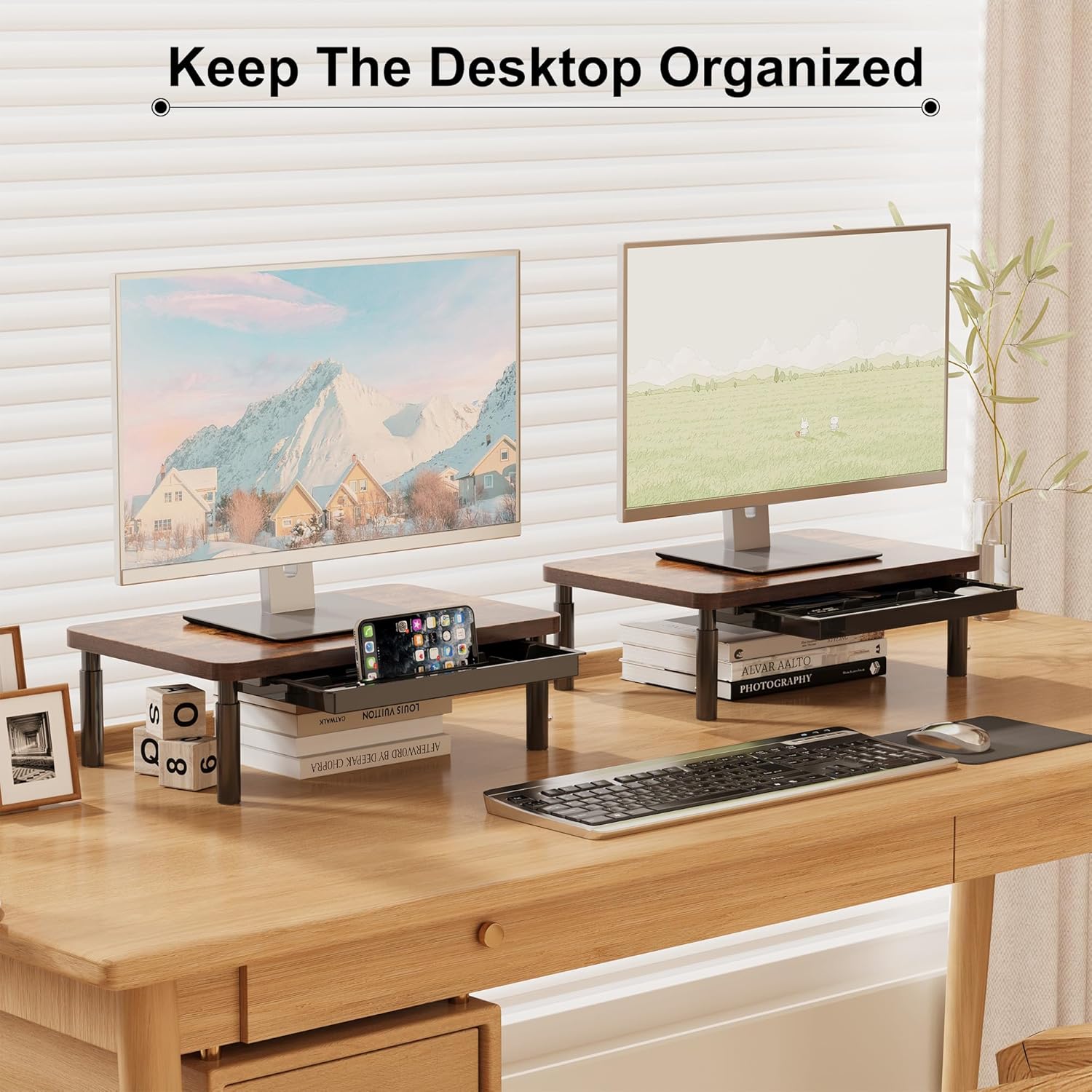 Detalle 2 de ETHU Monitor Stand Riser with Drawer 3‑height settings 🖥