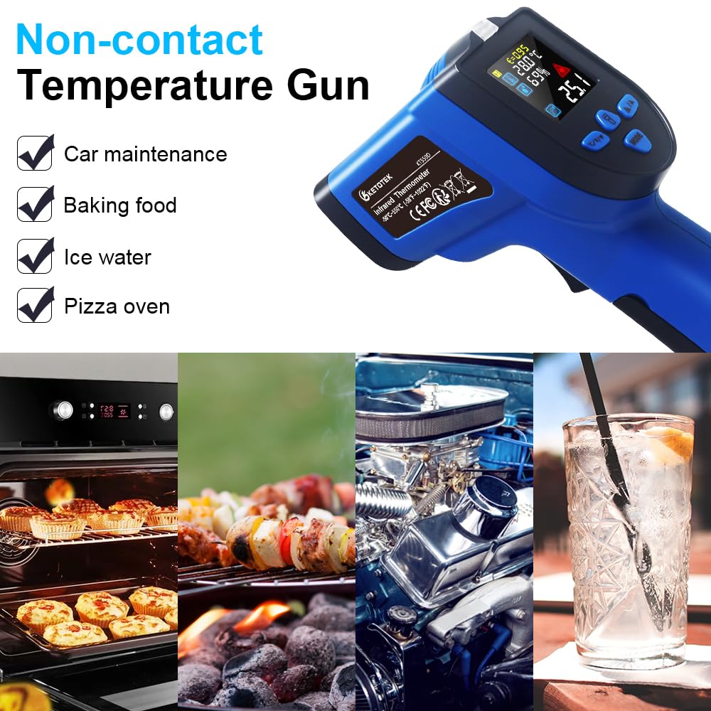 Thumbnail 5 de KETOTEK Termometro digitale a infrarossi “pistola laser” con sonda tipo K e NCV, doppio laser -50~550°C