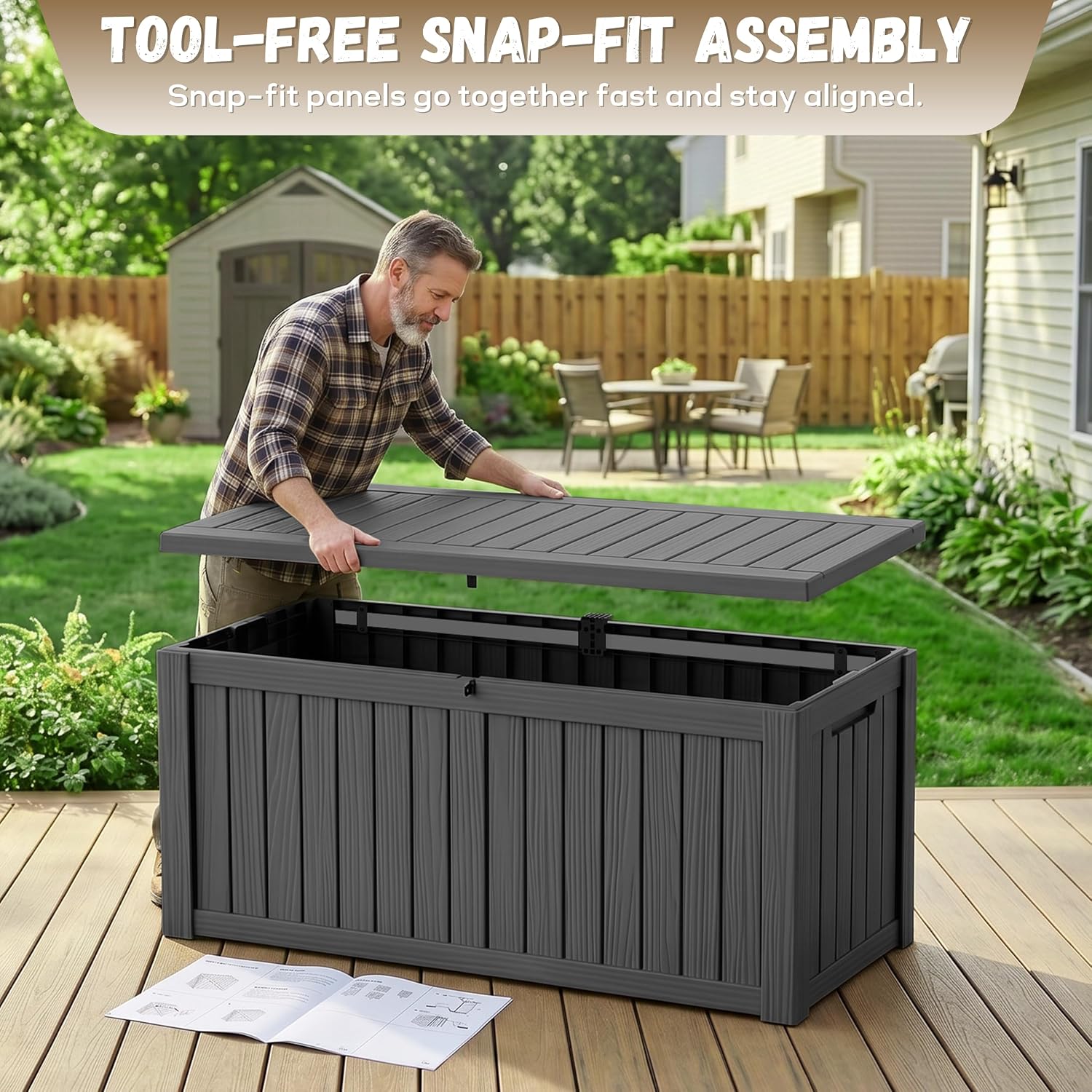 Thumbnail 5 de EasyUp 220 Gallon Deck Box, Black Lockable Outdoor Storage with UV-Resistant Resin