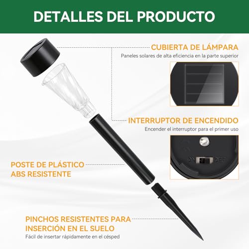 Detalle de Aigostar 12 Uds Balizas Solares para Exterior – Luz Fría 6500K, IP44, Iluminación Solar para Jardín, Terraza y Camino